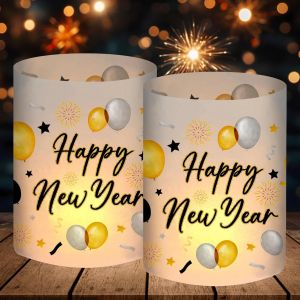 12 Lanternes D&eacute;coration Table Nouvel An 2025, Kit F&ecirc;te pour Bougies Chauffe-Plat - Neuf