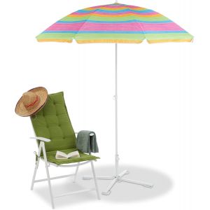 Parasol De Plage Ray&eacute;, Hauteur R&eacute;glable, Parasol De Jardin, Protection Uv 50+, H X P 210 X 170 Cm, Multicolore - Neuf