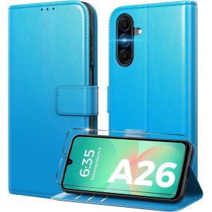 KAL-Coque Pour Samsung Galaxy A26 5G[ Verre Trempé Protection *1 ] [ Blocage Du Signal Rfid ] [ Premium Pu ] [ Pochette De Portefeuille ] Etui À Rabat Pour Samsung Galaxy A26-Bleu Vif - Neuf