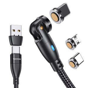 CLOUDDS-9Pin Câble Usb C Magnétique 2M,60W Cable Magnetique Charge Rapide,3A Chargeur Magnétique Rotation À 360 ¿¿° Et 180 ° Chargeur Aimanté,Pour Micro Usb/Type C/Iproduits,Pour Smartphone - Neuf