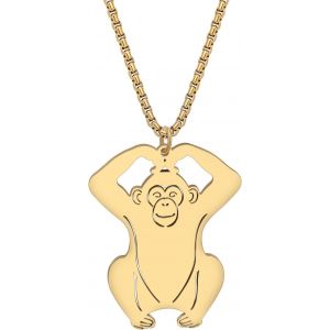 Kal-Collier Gorille En Acier Inoxydable 18k Plaqué Or Pendentif Singe Animaux Bijoux Cadeaux Pour Femmes Filles Charms Cadeaux De Fête - Neuf