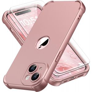 Maa-Coque Pour Iphone 15 Plus + 2 Pièces Verre Trempé Protection Écran, Antichoc Souple Silicone Tpu Arrière Rigide Pc Avant Housse De Protection Pour Iphone 15 Plus Case 6,7"" Or Rose - Neuf