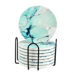 Sous-Verres En C&eacute;ramique Pour Boissons Absorbant L'eau,Sous-Verre &Agrave; Texture De Marbre De Li&egrave;ge Avec Support Pour Tabl De Caf&eacute; - Neuf