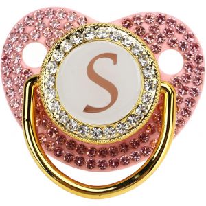 Sucette Bébé Dorée Strass Lettre Bling Bébé Sucette Personnalisée Bling Sucette Incurvée En Silicone Avec Clip De Chaîne Pour Bébé Douche Nouveau-Né Photographie (Des Lettres) - Neuf