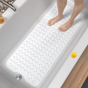 Kalanka-Tapis De Baignoire Antidérapant, 101 X 40cm Très Long Tapis De Douche Antiderapant, Résistant Aux Moisissures & Lavable En Machine Tapis De Bain Sans Bpa, Blanc - Neuf