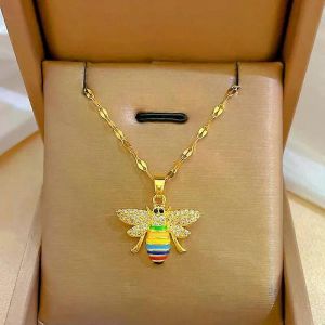 Exquis Dégoulinant Huile Titane Acier Animal Pendentif Collier Dames Abeille Sauvage Clavicule Bijoux Anniversaire Mariage Cadeau D'anniversaire - Neuf
