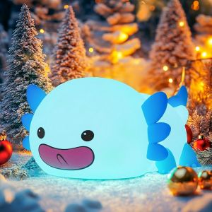 Axolotl Veilleuse Led Mignonne En Silicone Pour Chambre D'enfant, Lampe Tactile Rechargeable Avec Minuterie De 20 Minutes, Cadeau Axolotl, D&eacute;coration Amusante, Bleu - Neuf