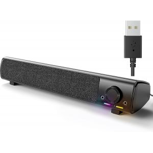 KYAOAYO-Haut-Parleurs D'Ordinateur, Barre De Son Auxiliaire 3,5 Mm Alimentée Par Usb Pour Moniteur De Bureau, Haut-Parleurs De Jeu, Superbe Son Stéréo, Plug-N-Play - Neuf