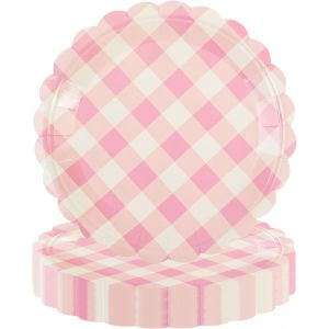 Kalanka-Lot De 50 Assiettes En Carton Rose Vichy - 17,8 Cm - Assiettes Jetables En Carton - Vaisselle Pour Gâteau, Salade, Fruits, Dîner, Dîner, Dessert, Plat De Service - Neuf