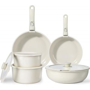 Letnerny-Set De Casseroles Et Poêles En Céramique Antiadhésif - 11 Pièces Avec Poignées Détachables, Sans Produits Toxiques, Compatible Induction, Four Et Lave-Vaisselle - Neuf
