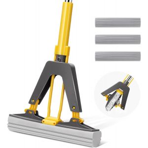 Absorbent Magic Sponge Mop with Built-In Spinner, Sponge Mop with 3 Reusable PVA Sponge Head, Mop for Floor Cleaning - Neuf