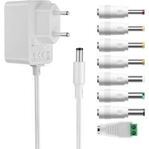 Ulteronixshop-Tonton 12V 1A Adaptateur Secteur DC 12 Volt 12W 1000mA Max Universal AC DC Adaptateur Secteur 800mA 500mA Transformateur avec 8 Prises pour CCTV Cam&eacute;ra de Surveillance Radio Fan (DC12V - Neuf