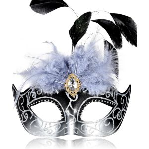Masque De Bal Masqu&eacute; 2025 Pour Femme Avec Plumes-Masque V&eacute;nitien Pour Bal Masqu&eacute;-Mardi Gras.[J545] - Neuf
