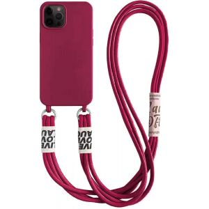 Kal-Cha&icirc;ne De T&eacute;l&eacute;phone Portable Pour Iphone 12 Pro Max, Collier De Protection Avec Bandouli&egrave;re En Silicone Liquide Avec Cordon De Serrage Pour Iphone 12 Pro Max, Vin Rouge - Neuf