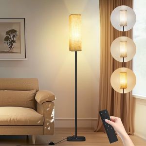 JEXNOVASHOP-Lampadaire Sur Pied Salon, 12W Lampes avec Télécommande et Interrupteur, 2700k-6500k LED Lampadaire sur Pied avec Abat-jour en lin, Lampe Sur Pied pour Chambre, Étudier, Bureau - Neuf