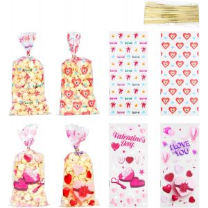 Sacs cadeaux personnalisés pour la Saint-Valentin « I Love You » en cellophane pour fête sur le thème de la Saint-Valentin, sacs à bonbons avec attaches, sacs à bonbons romantiques sur le - Neuf