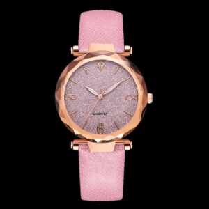 Montre A Quartz Simple Et Tendance Pour Femme, Bracelet En Pu, Boitier Delicat En Or Rose, Rose - Neuf