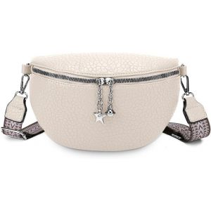 RFCBC-Sac bandoulière pour femme - Large sangle - Sac banane en cuir pour femme - Avec bandoulière amovible, beige, Taille unique - Neuf
