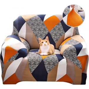 CAUC-Housse de Canap&eacute; Extensible 1 Place Couverture Canap&eacute; avec Accoudoirs Moderne Couvre Canap&eacute; Elastique Universelle Rev&ecirc;tement de Canap&eacute; Housse de Protection,G&eacute;om&eacute;trie Orange - Neuf