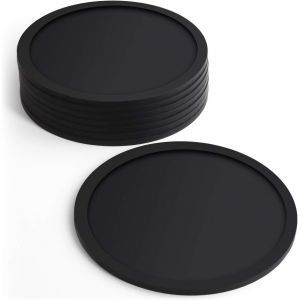 Sous Verre En Silicone Sans Bpa, Set De 8 Dessous De Verre - Ronde, Pour Verre De Pinte De Bière, Tasses À Café, Tasses À Thé Et Bouteilles - Fêtes, Maison, Bureau Et Plus - Noir - Neuf