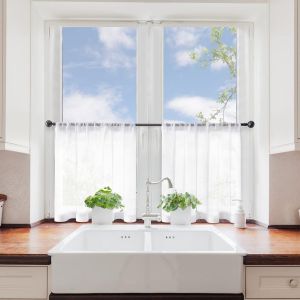 Eryi-2 Pièces Rideau Voilage Blanc 120x45 Cm (Lxh) Rideaux Cuisine Passe Tringle Rideaux De Fenêtre Pour Salon Moderne Chambre Baie Vitrée Semi-Transparent Léger Simple Avec Couleur Pure - Neuf