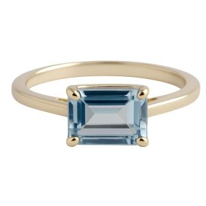 Yemaesre-Bague En Argent Sterling Plaqué Or Avec Topaze Bleue Taille Émeraude 6x8 Mm - Bijou Raffiné Femme (Us Size 8 / Diameter 18.2) - Neuf