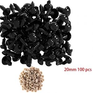 100 Pièces 5/6//7/8/9/10/12/14/18/20mm Yeux De Sécurité En Plastique Pour Jouets Bricolage Mélange Taille Crochet Oeil D'animal Pour Poupée Jouets Accessoires-100pcs-20mm Black 100pcs - Neuf