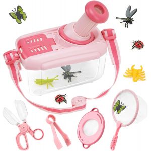 ERYI-Kit Exploration Enfant Jouets - 5 Pièces Ensemble De Attrape Insecte Pour Enfants Avec 12 Faux Insectes, Jouet Exterieur Enfant, Jouet Éducatif De Noël Cadeau Pour Fille 3 4 5 6 Ans, Rose - Neuf
