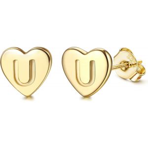 Kal-Boucles D'oreilles En Argent 925 Pour Femme Boucles D'oreilles Initiale, Lettre Boucles D'oreilles Enfants Filles, Boucles D'oreilles Coeur Or/Argent, Cadeaux Pour Filles Enfant - Neuf