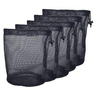 Lot de 5 sacs en filet noirs, en nylon, durables, avec cordon de serrage, petits sacs de voyage, sacs de rangement en filet pour cosm&eacute;tiques, gels douche, pots, balles de tennis, outils, 5 pi&egrave;ces/lot - Neuf
