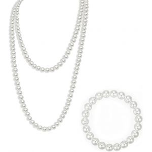 Kales-1 Pcs Collier De Perles Blanc 150cm,1 Bracelet De Perles,Accessoires De Costume 1920 Long Collier De Perles,Ladies White Elegant Faux Pearl Necklace - Neuf