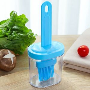 Flacon mélangeur d'huile d'olive 2 en 1 en silicone bleu, avec brosse en silicone, pour la cuisson, la pâtisserie, le barbecue et la friteuse à air. - Neuf