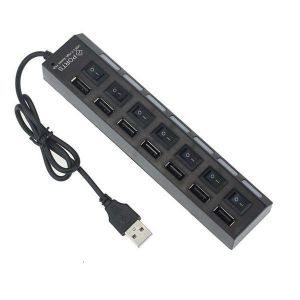 Hub USB 2.0 7 ports avec interrupteur d'alimentation et voyant LED pour PC et ordinateur portable - Noir - Neuf
