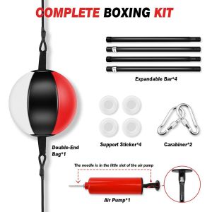 Sac De Frappe De Porte À Double Extrémité, Sans Installation Murale, Équipement D'entraînement De Frappe De Balle De Frappe À Double Extrémité Avec Cordons Élastiques Et Poteau Extensible - Neuf