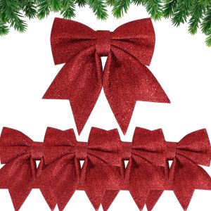 Kal-5pcs Noeud De Ruban De No&euml;l 24cm Grande Taille Arcs De No&euml;l Ruban Noeuds Papillons Ornements Decoration De No&euml;l Pour Arbres De No&euml;l Emballages Cadeaux Sapin De No&euml;l Guirlande Voiture Mariage (Roug - Neuf