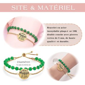 Eryi-Double Perlage Maman Bracelet Acier Inoxydable Réglable, Original Cadeau Pour Maman Fete Des Meres Anniversaire Ornements Pour Maman, Or - Neuf