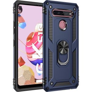 Kal-Coque Pour Lg K51s, + Verre Trempé, Étui De Protection Soft Tpu + Pc, Heavy Duty, Slim Dual Layer Protective Housse Etui Coque Avec Support De Bague En Métal, Bleu - Neuf