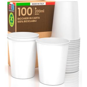 Kal-Lot De 100 Gobelets En Papier 200 Ml Biodégradables Écologiques Jetables De Couleur Blanche Fabriqués En Italie Pour Emporter Des Boissons Chaudes Ou Froides Et De L'eau. Produit Et Emballé - Neuf