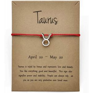 Eryi-Bracelet En Argent Avec Pendentif Signe Du Zodiaque En Corde Rouge ¿ Taureau (20 Avril ¿ 20 Mai) ¿ Bijou Astrologie Céleste ¿ Cadeau Pour Homme Et Femme, 25 Cm, Acier Inoxydable, Sans Pierre Pré - Neuf