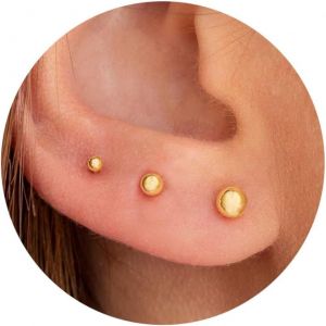 3 Paires Boucles D'oreilles Femme Or Lot 14k Plaqu&eacute; Or Clous D'oreilles Piercing Oreille Mini Hypoallerg&eacute;nique Cartilage Tragus Bijoux Pour Plusieurs Piercings Et Trous D'oreille - Neuf