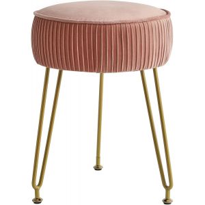 Velvet Round Foot Tabouret Ottoman, Maquillage Tabouret Table D'appoint, Si&egrave;ge De Vanit&eacute; En Velours, Canap&eacute; Chaise, Pieds En Acier Dor&eacute;, Rose Rd-30p - Neuf