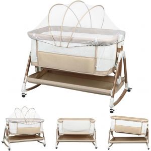 3 En 1 Lit Cododo B&eacute;b&eacute; Avec Matelas Et Roues,Berceau &Eacute;volutif,Lit Bebe,Parc Enfant,4 Hauteur R&eacute;glable Et De L'inclinaison,Charge 9kg Pour 0-5 Mois,104 * 52 * 103-115cm (Noir) - Neuf