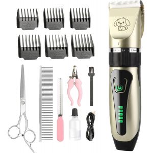Tondeuse Chien, Tondeuse Pour Chien Professionnelle Tondeuse Chien Poil Long Epais Chat Dog Clipper Kit (Dor&eacute;) - Neuf