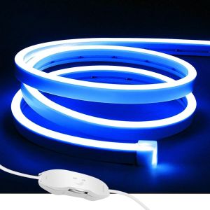 ERYI-Ruban Led Néon Bleu 5M, 12V Bande Led Lumineuse Néon Ip65 Etanche Découpable Silicone Bandeau Lumineuse Led Pour Intérieur Décoration, Chambre, Cuisine, Fête, Sans Adaptateur - Neuf