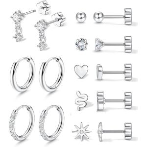 8 Paires Boucles D'oreilles Femme Acier Inoxydable Boucle D'oreille Femme Or 18 Carats Piercing Oreille Tragus, Boucles D Oreilles Créoles Cartilage Helix Piercing Oreille Homme,Or/Argent - Neuf
