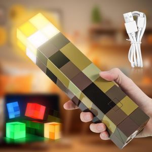 Lampe Murale Miner Craft - 28 Cm - 4 Couleurs Miner Game Lampe Torche - Lampion De Nuit Rechargeable Par Usb - Lanterne De Chevet Pour Enfants - Cadeau Pour Chambre Et D&eacute;coration De F&ecirc;te - Neuf
