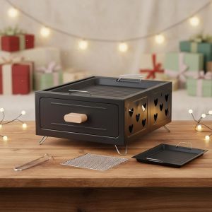 Ulteronixshop-Gril &agrave; Charbon Portable, R&eacute;chaud De Camping avec &Eacute;tag&egrave;re &agrave; Charbon Mont&eacute;e Sur Tiroir, Mini Gril de Table pour Barbecues, Camping Pique-Niques Et Pr&eacute;paration Du Th&eacute; - Neuf