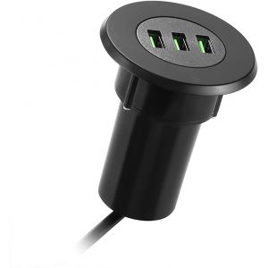 Chargeur De Table Usb &Agrave; 3 Voies Encastrable-5 V/3,1 A-Avec Prise Ue-Design Cach&eacute; Pour Bureau-Diam&egrave;tre : 4,6 &Agrave; 6,7 Cm-Compatible Avec Iphone,Samsung,Huawei (Noir) - Neuf