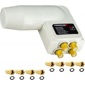 Premiumx Quad Lnb White Sat Connexion Directe 4 Participants Commutateur Quattro Convertisseur De Signal Tv Satellite Dvb-S2 Hd 4K Avec Prise F 8X Avec Bague D'&Eacute;tanch&eacute;it&eacute; - Neuf