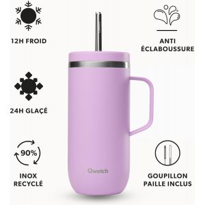 Cold Cup 600ml Avec Poign&eacute;e Et Paille - 24h Glac&eacute; & 12h Froid - Vert Tilleul - Gourde Isotherme En Inox, Sans Bpa, Tasse Thermo Caf&eacute; - Neuf